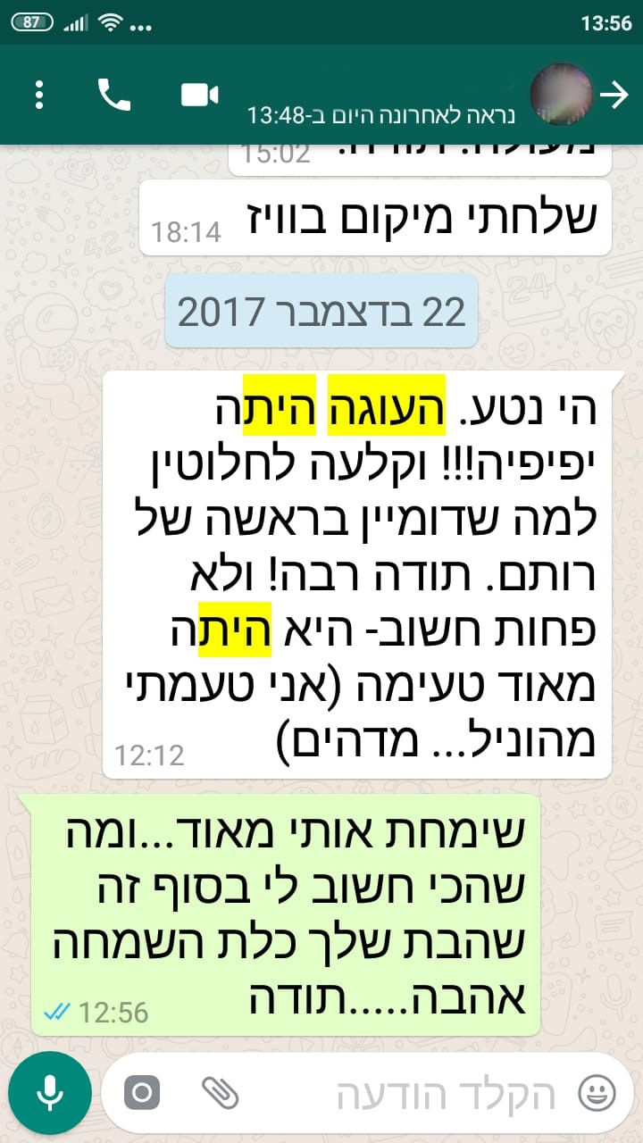 ביקורות מלקוחות לעוגה יפיפיה