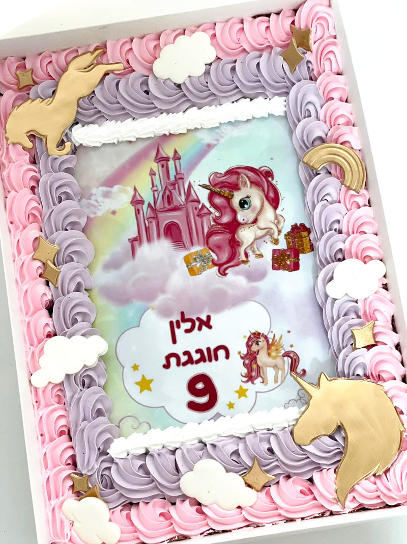 עוגת חד קרן מלבנית לגן