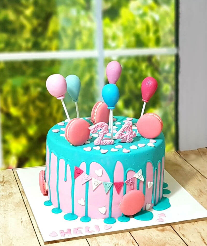 עוגת יום הולדת בלונים מבצק סוכר