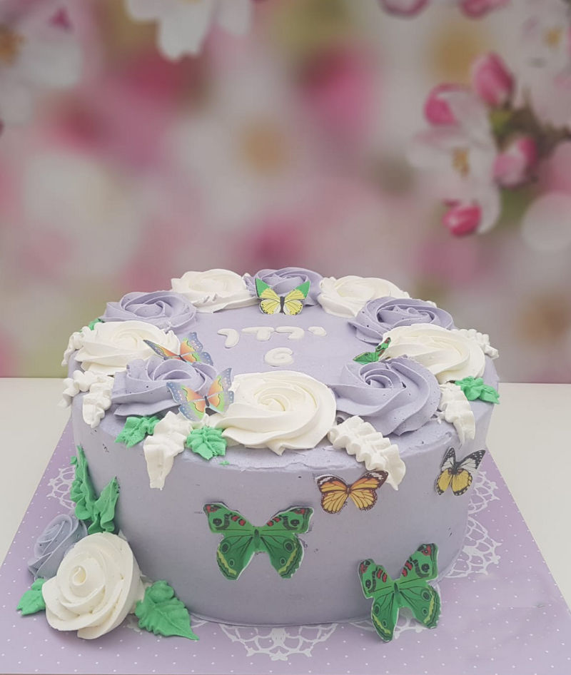 עוגת יום הולדת בנות זילוף פרפרים
