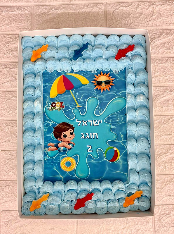 עוגת יום הולדת מלבנית מסיבת בריכה POOL PARTY