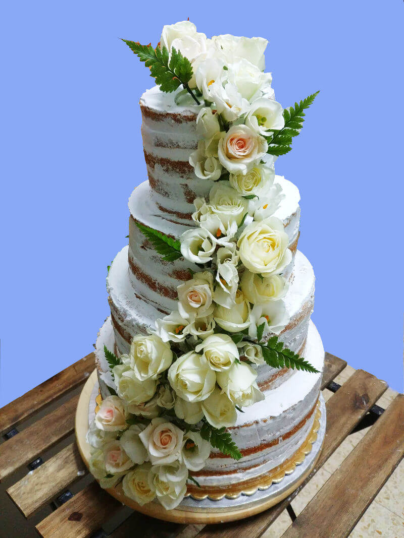 עוגת חתונה עירומה עם פרחים