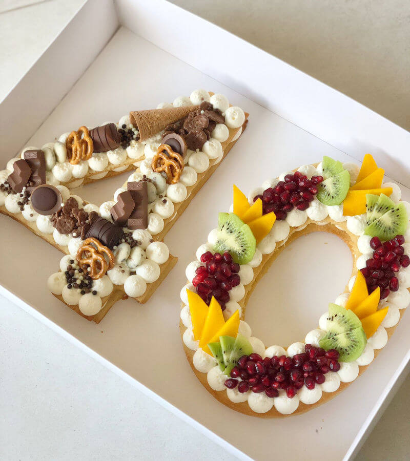 עוגת מספרים עם פירות ושוקולדים לחגיגיות גיל 40